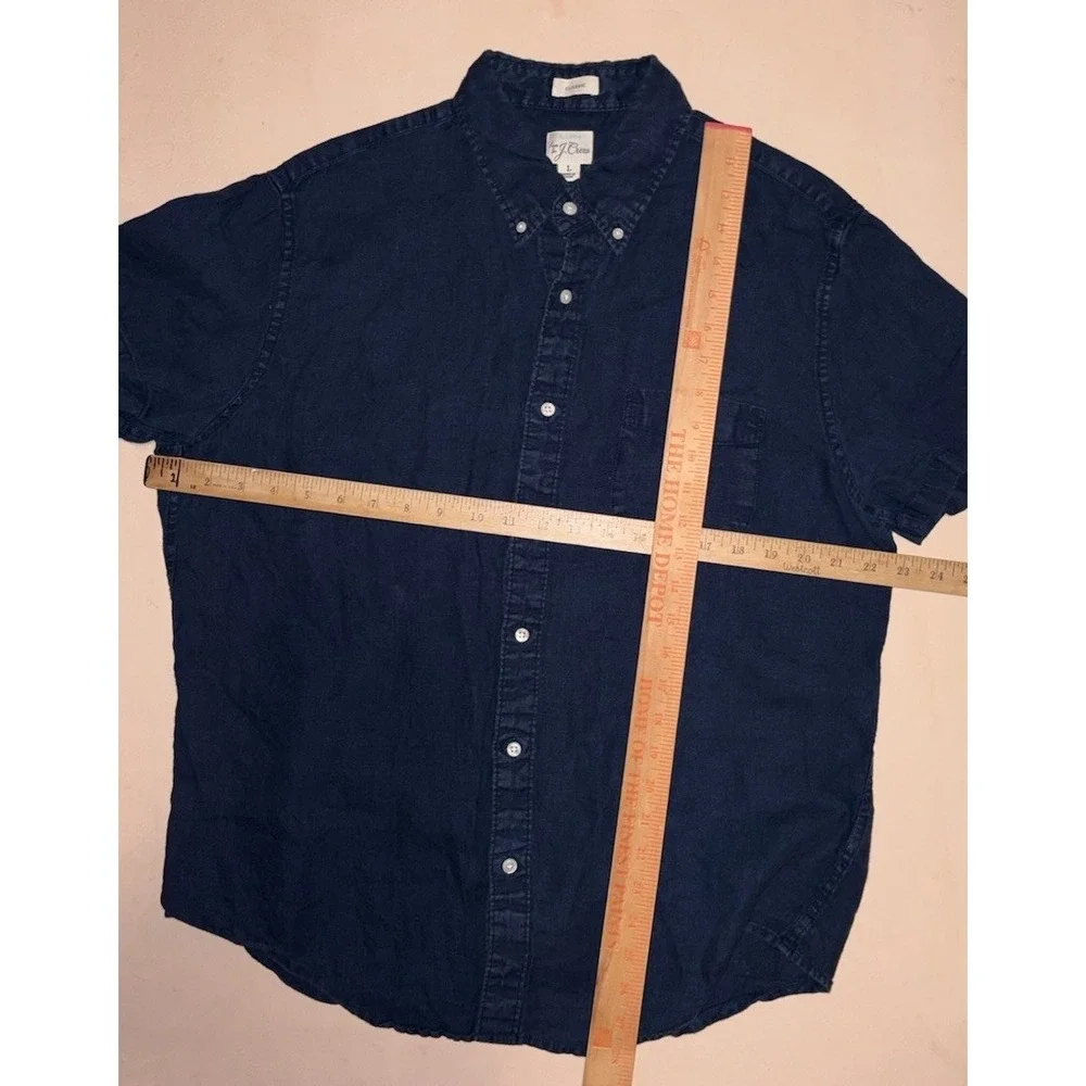 J. Crew Baird McNutt Irish Linen Solid Short Sleeve Large Classic Fit Navy Blue